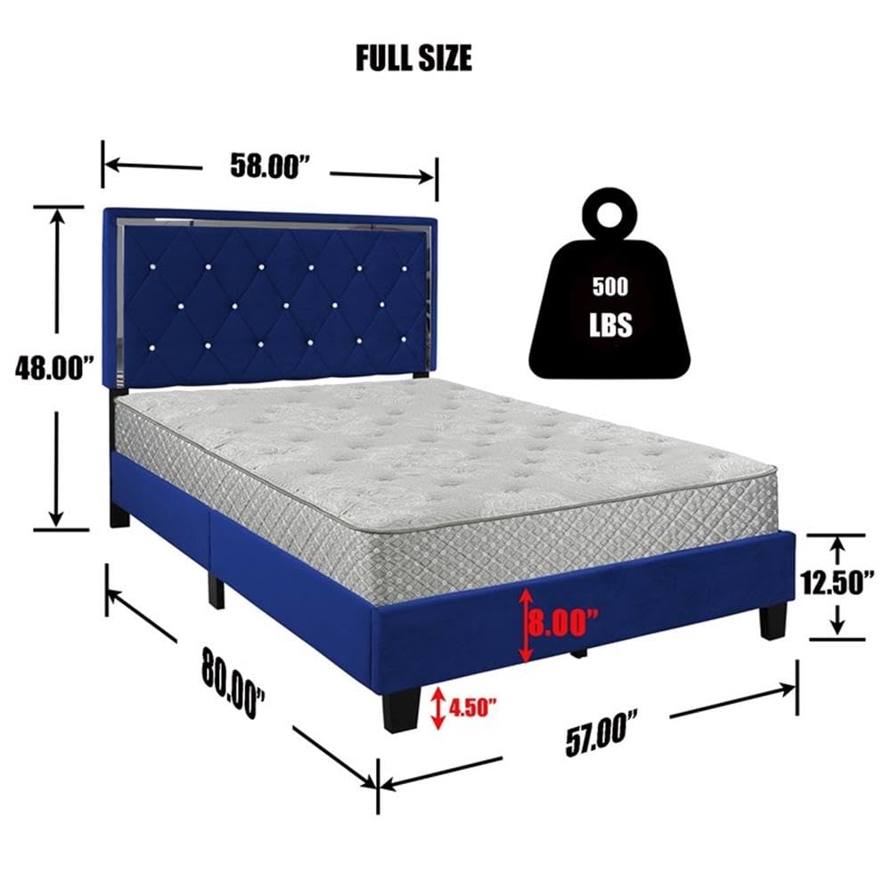 Better Home Products Monica Velvet Upholstered Full Platform Bed in Blue